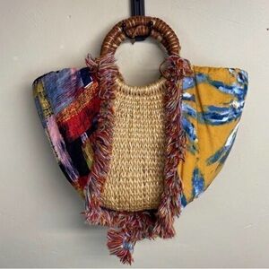 Sam Edelman Adira Aztek Multi Straw Cloth Fabric Tote Bag